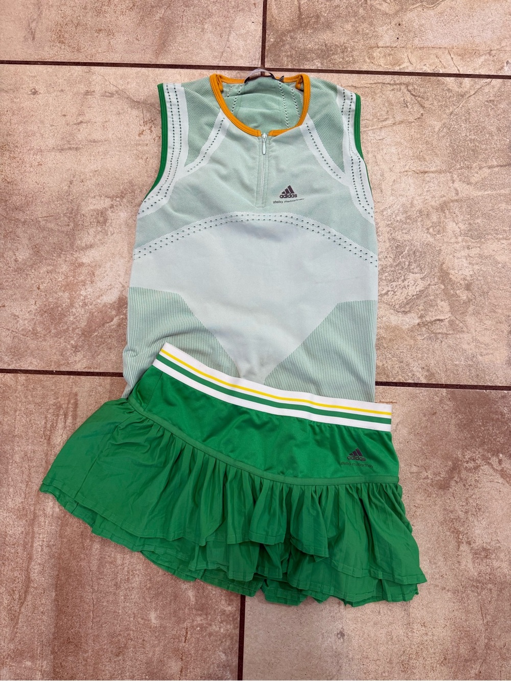 Adidas by Stella McCartney Green Tank with Bright Green Pleated Skirt Set